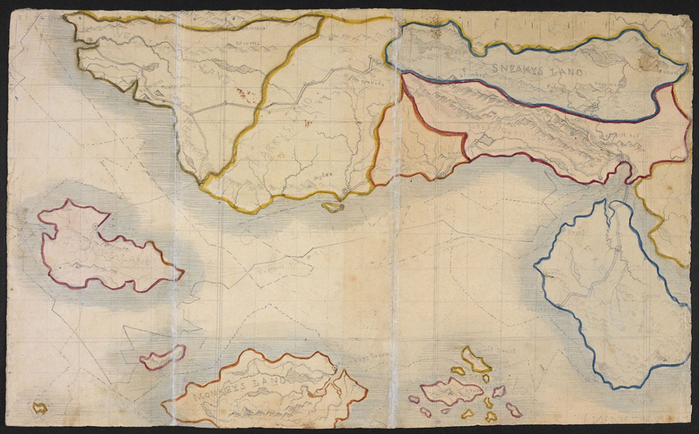 A map of the Glass Town Confederacy drawn by Branwell Brontë. Image: © British Library Board: Ashley MA 2468